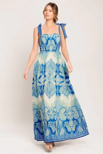 Truedames Ocean Tapestry Woven Maxi Dress In Blue