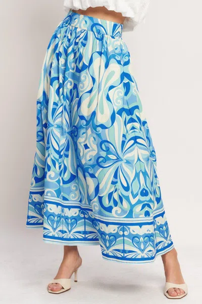 Truedames Ocean Whirl Woven Full Midi Skirt In Blue