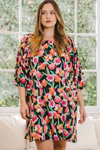 Truedames Oddi Full Size Floral Puff Sleeve Mini Dress In Multi