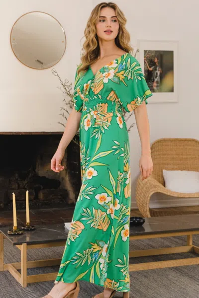 Truedames Oddi Full Size Floral Smocked Tied Back Maxi Dress In Green