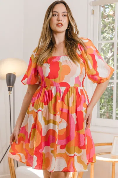 Truedames Oddi Full Size Printed Tied Back Short Sleeve Mini Dress In Multi