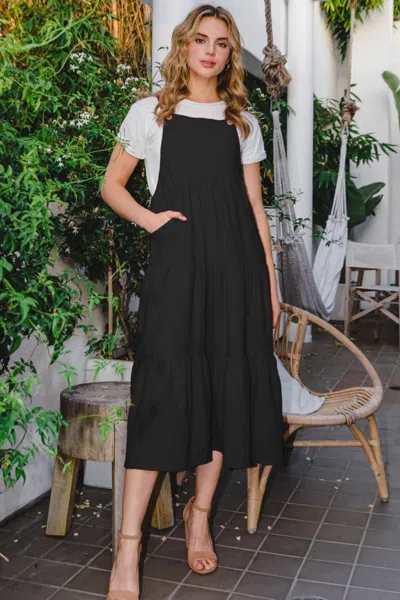 Truedames Oddi Full Size Sleeveless Tiered Midi Dress In Black