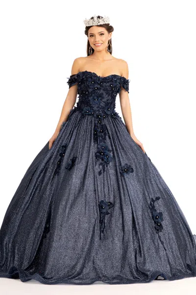 Truedames Off Shoulder 3d Floral Quince Ball Gown In Blue