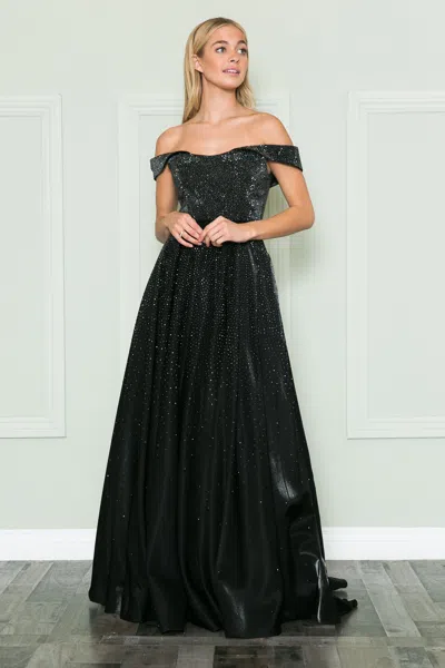 Truedames Off Shoulder A-line Prom Dresses With Pockets In Black