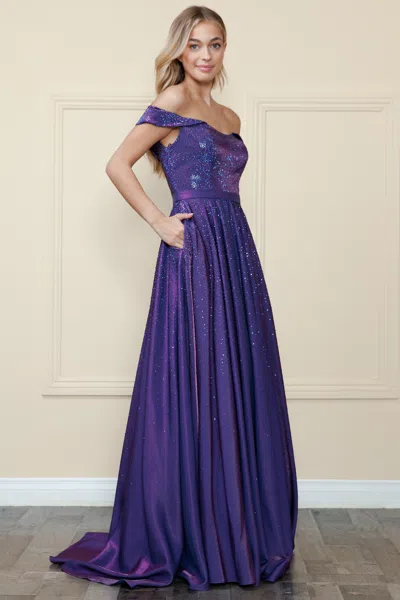 Truedames Off Shoulder A-line Prom Dresses With Pockets In Blue