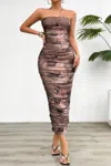 Truedames Off Shoulder Allover Print Pleated Bodycon Dress In Multi