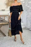 Truedames Off Shoulder Bodycon Backless Ruffle Trim Dress In Black