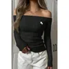 Truedames Off Shoulder Cable Knit Solid Long Sleeves Sweater In Black