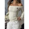Truedames Off Shoulder Cable Knit Solid Long Sleeves Sweater In Gray