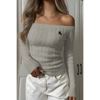Truedames Off Shoulder Cable Knit Solid Long Sleeves Sweater In Gray