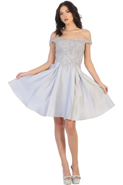 Truedames Off Shoulder Cocktail Dress In Silver