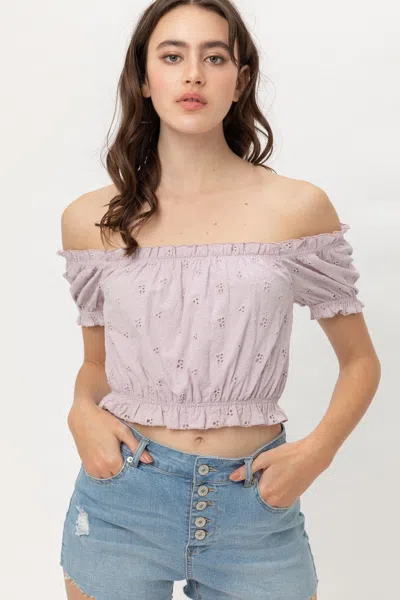 Truedames Off Shoulder, Cropped Top Puff Sleeve In Purple