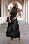 Truedames Off Shoulder Dot Print Fit Ruffle Full Dress In Black