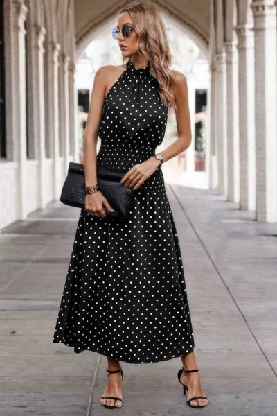 Truedames Off Shoulder Dot Print Fit Ruffle Full Dress In Black