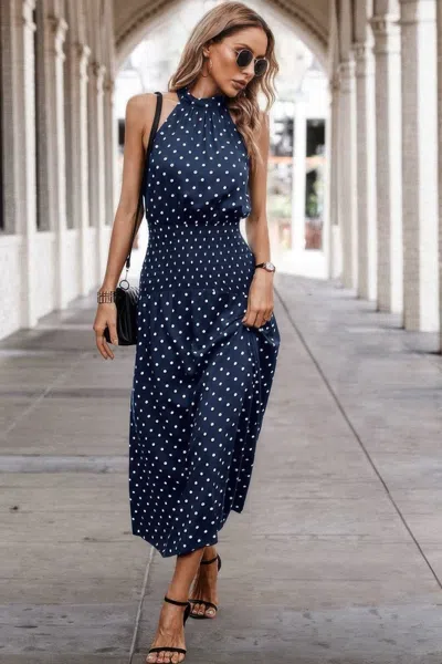 Truedames Off Shoulder Dot Print Fit Ruffle Full Dress In Blue