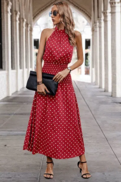 Truedames Off Shoulder Dot Print Fit Ruffle Full Dress In Red
