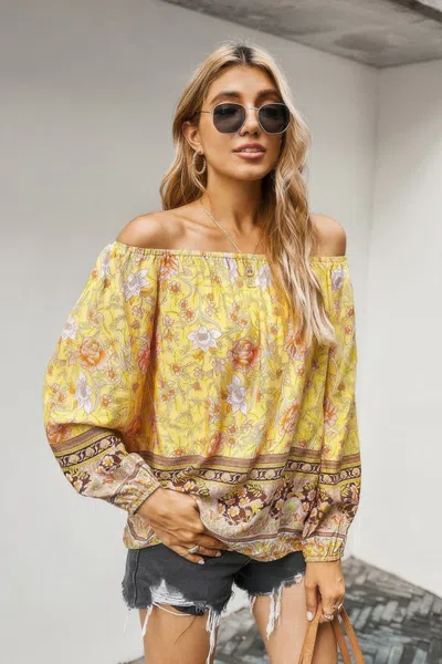 Truedames Off Shoulder Floral Ruffle Loose Top In Yellow