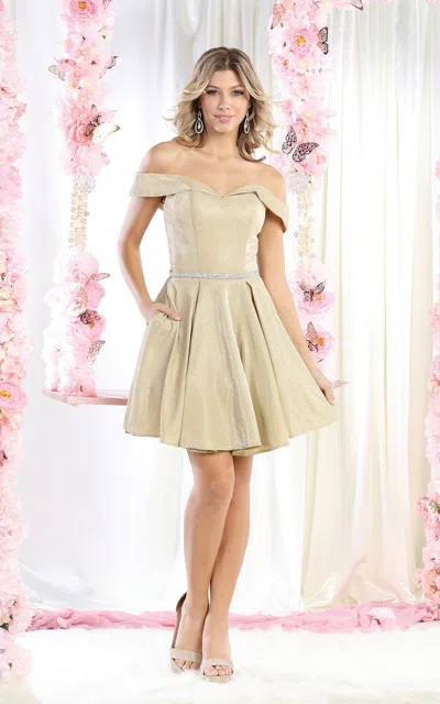 Truedames Off Shoulder Glitter Cocktail Dress In Neutral