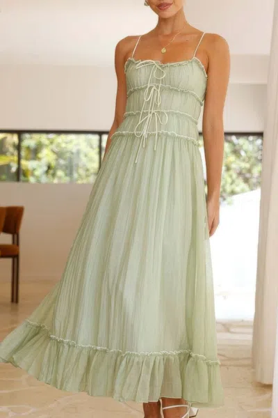 Truedames Off Shoulder Knot Pleated Ruffle Hem Dress In Green