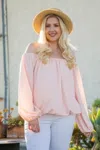 Truedames Off Shoulder Long Bubble Sleeve Solid Top In Multi