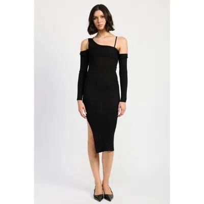 Truedames Off Shoulder Long Sleeve Maxi Dress In Black