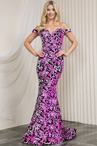Truedames Off Shoulder Mermaid Sequined Dress In Multi