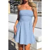 Truedames Off Shoulder Open Back Knot Pleated Mini Dress In Blue
