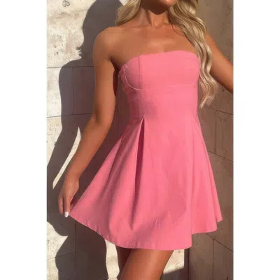 Truedames Off Shoulder Open Back Knot Pleated Mini Dress In Pink