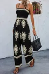 Truedames Off Shoulder Ruched Printed High Waist Jumpsuit In Black