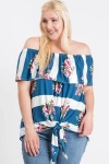 Truedames Off Shoulder Ruffled Front Tie Top In Multi
