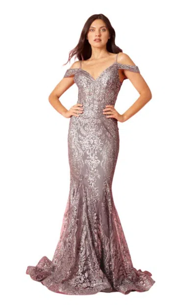 Truedames Off Shoulder Sequin Corset-style Formal Gown Dress In Brown