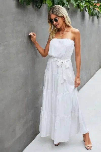 Truedames Off Shoulder Waist Tie Ruffle Dress In White