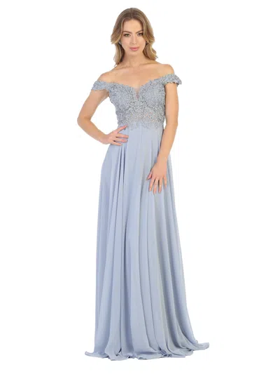Truedames Off The Shoulder A Line Prom Dress In Blue