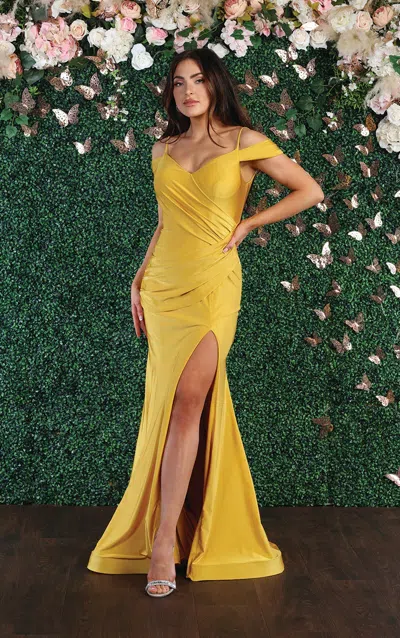 Truedames Off The Shoulder Bodycon Stretchy Prom Dress In Yellow