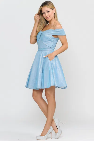 Truedames Off The Shoulder Cocktail Dress In Blue