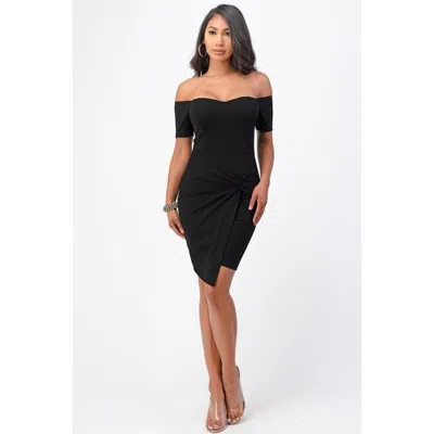 Truedames Off The Shoulder Front Twist Bodycon Dress In Black