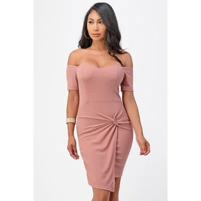 Truedames Off The Shoulder Front Twist Bodycon Dress In Pink