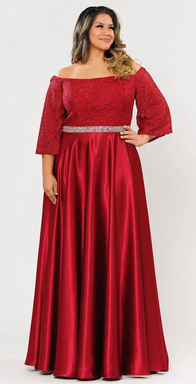Truedames Off The Shoulder Plus Size Gown In Red