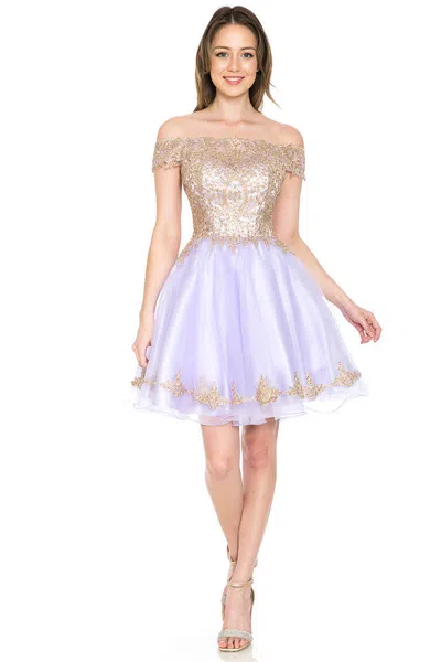 Truedames Off-shoulder Embroidered Bodice Short Tulle Dress With Scalloped Neckline For Special Events In Blue