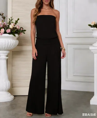 Truedames Off-shoulder Long Jumpsuit With Side Slit In Black