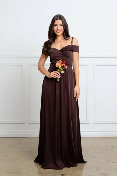 Truedames Off-shoulder Satin A-line Evening Gown With Slit In Gray