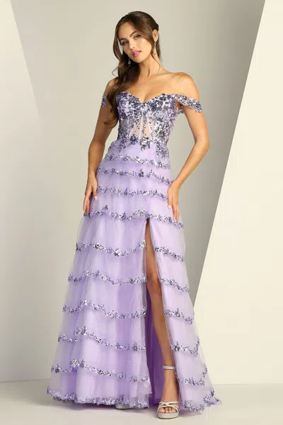 Truedames Off-shoulder Sequin A-line Formal Dress In Purple