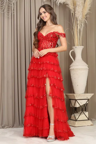 Truedames Off-shoulder Sequin A-line Formal Dress In Red
