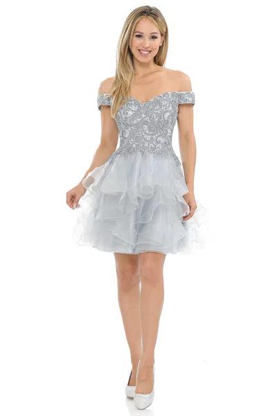 Truedames Off-shoulder Sweetheart Lace Bodice Short Dress With Layered Tulle Skirt For Parties In Blue