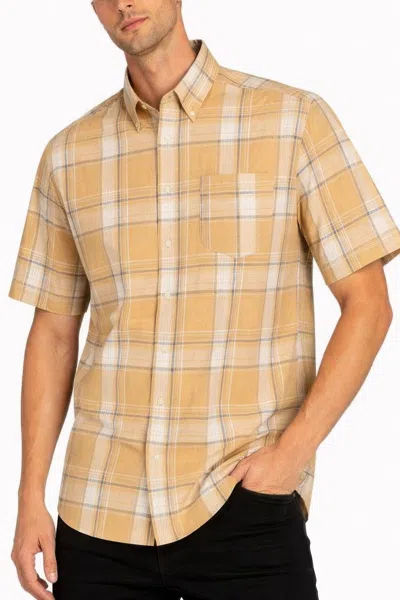 Truedames Oldschool Checkered Button Down Short Sleeve Shirt In Orange