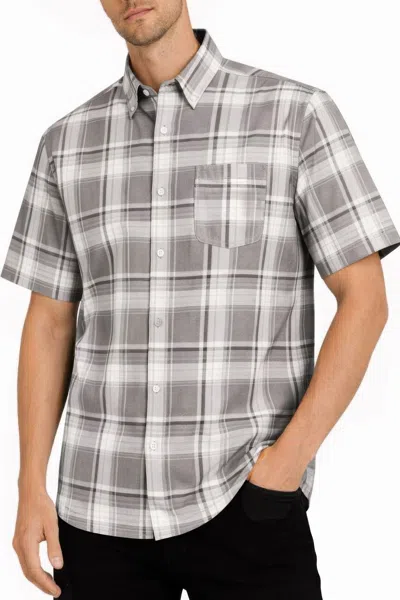 Truedames Oldschool Checkered Button Down Short Sleeve Shirt In Grey