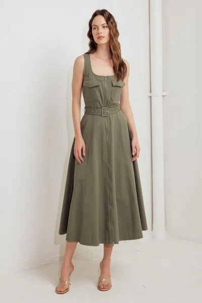 Truedames Olive Grove Woven Midi Dress In Green