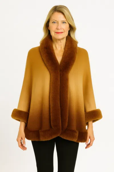 Truedames Ombre Faux Fur Trim Cape Wrap In Multi