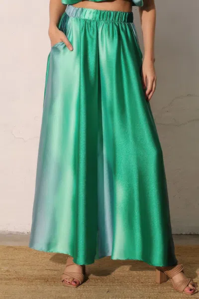 Truedames Ombre Satin Extra Wide Legs Pants In Green