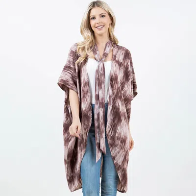 Truedames Ombre Tie-dye Pattern Kimono Wrap Poncho In Brown
